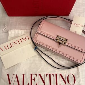 Valentino Pale Pink Rockstud Leather Crossbody with Gold Hardware